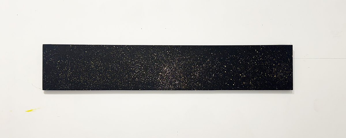 "Empty and Full" 
gold leaf, silver leaf and acrylic on birch wood
8" x 48" in
2026
Series: A Signal From Home