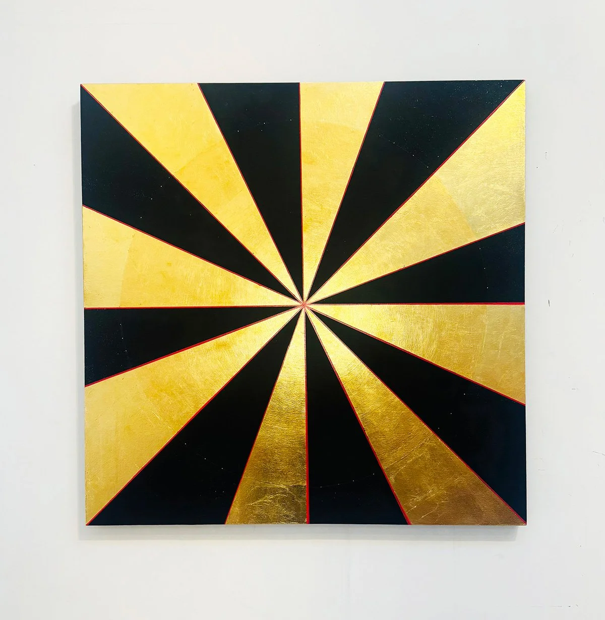"Burst" 
gold leaf, acrylic, paint pen on birch wood
36"x36" in
2026
Series: A Signal From Home