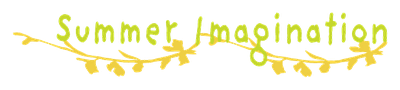 Logo that reads 'Summer Imagination' with a decorative yellow flower underline, for a repeat pattern collection.