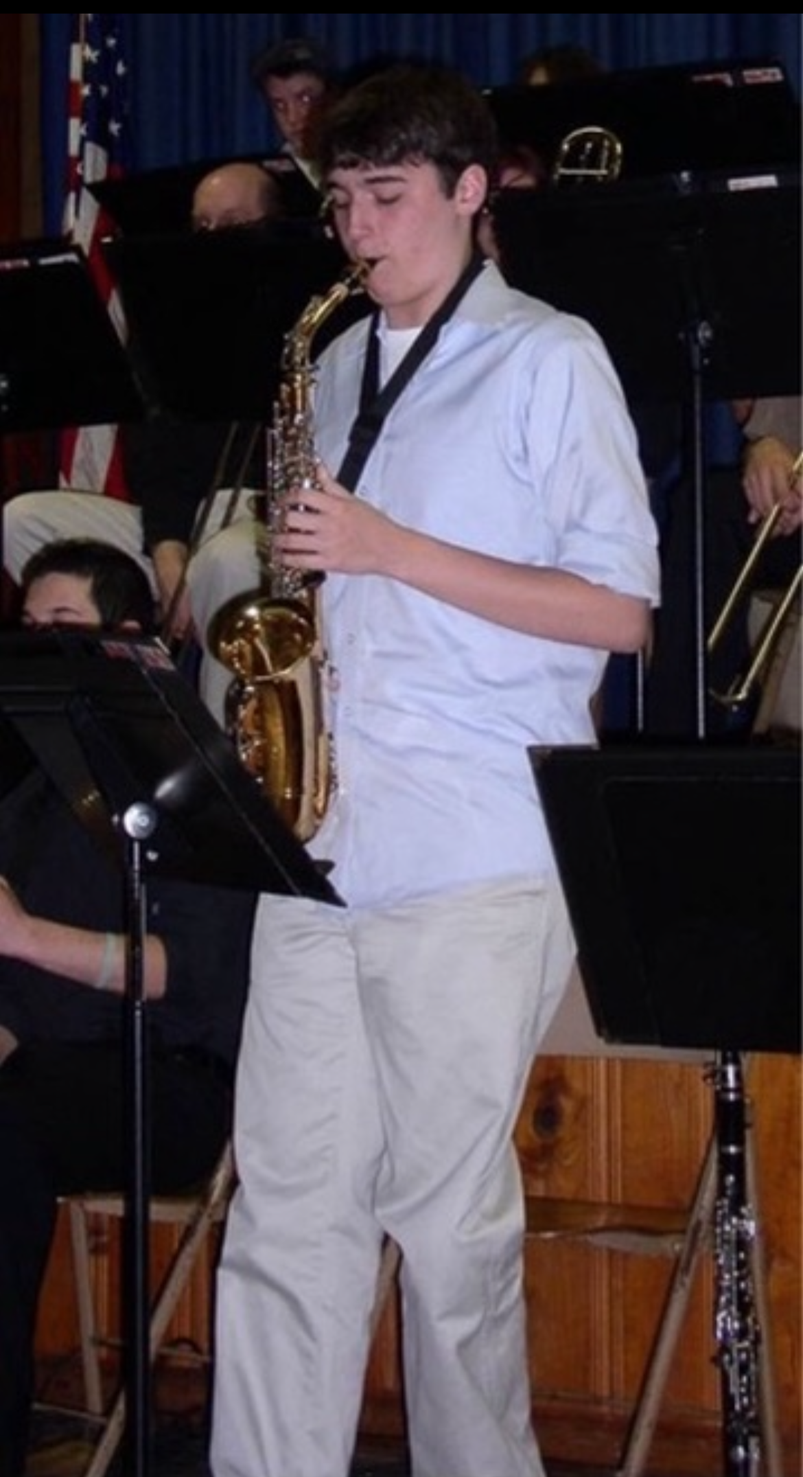 A young Jason Weisinger playing saxophone at Baldwin Senior High School