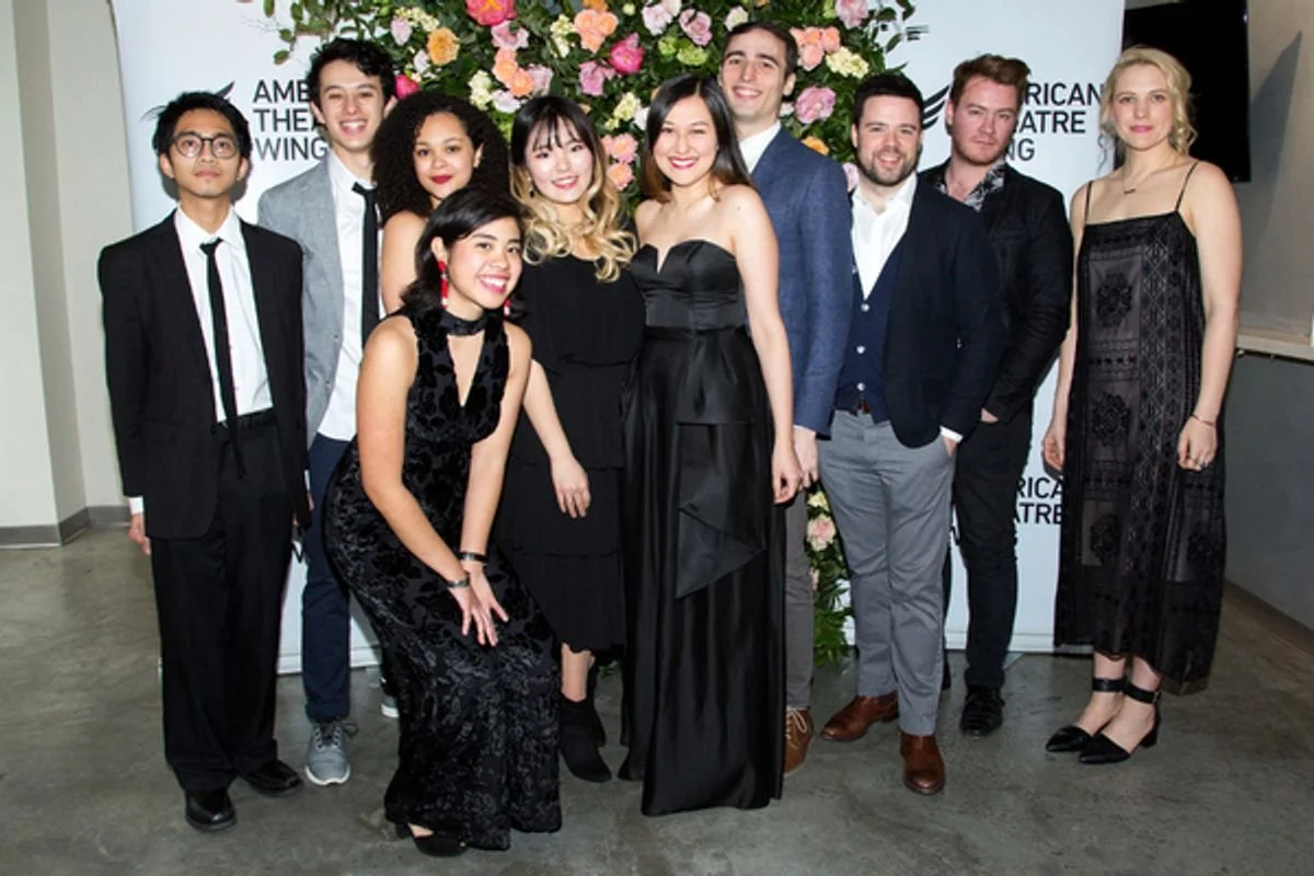 Jason Weisinger with the performers for Emily Gardner Xu Hall's Jonathan Larson Award acceptance.