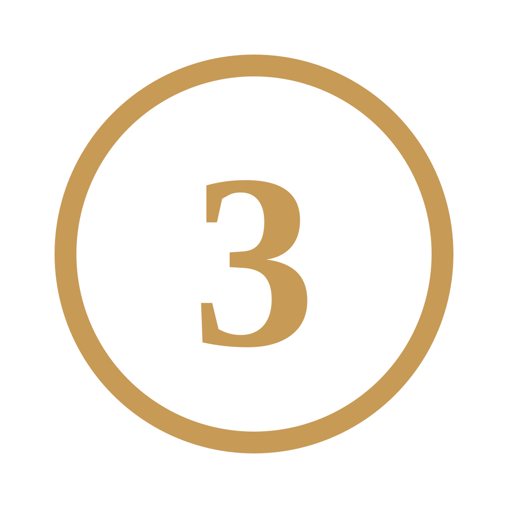 A circular countdown timer with the number 3 displayed in the center, in gold color on a black background.