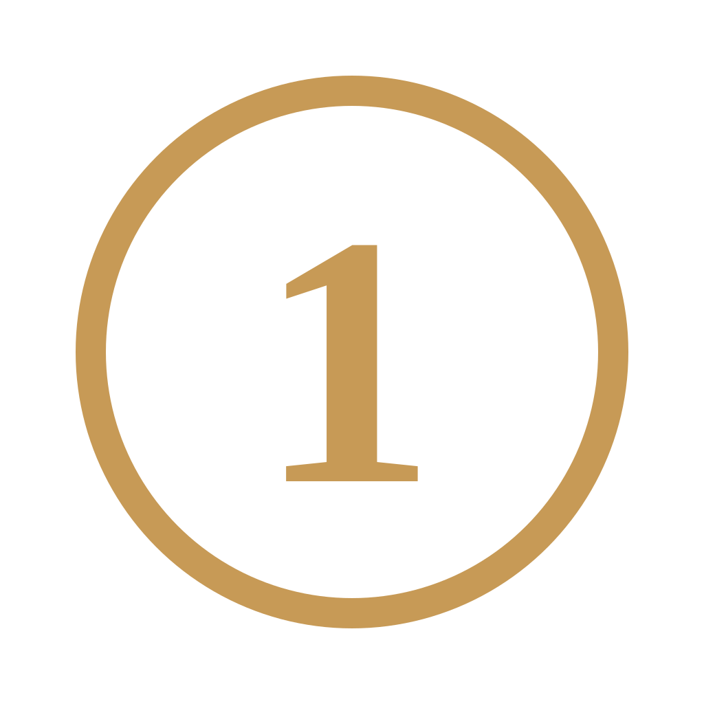 A golden number one inside a black circle with a golden border.