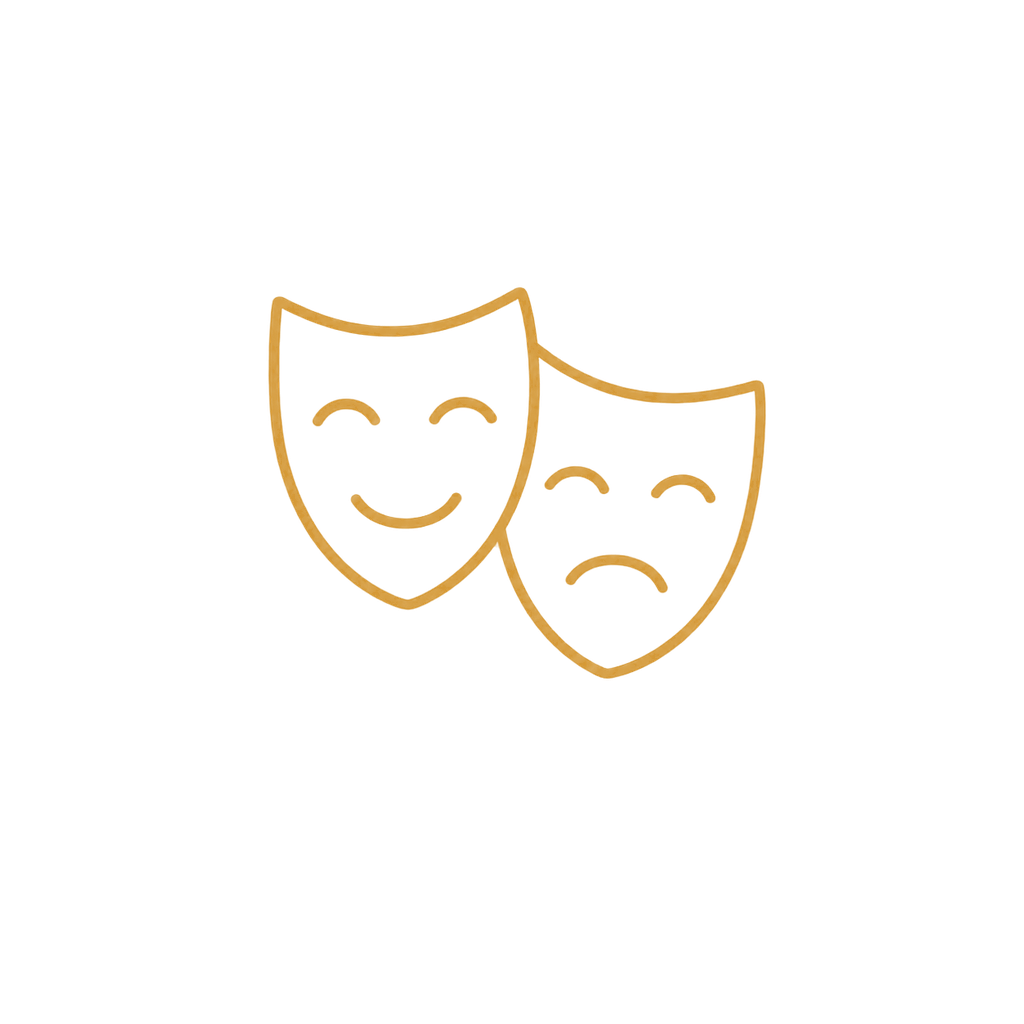 Two shields with happy and sad faces, representing protection or emotional states.