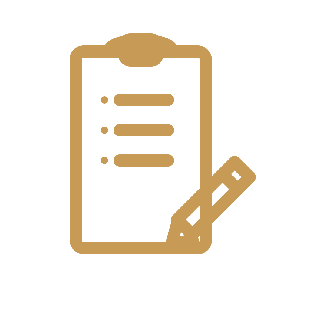 Icon of a clipboard with a checklist and a pencil.