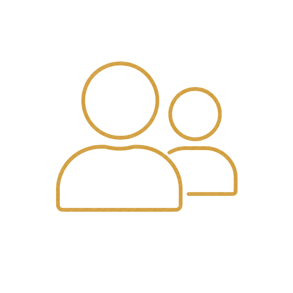 Icon of two outlined human figures, one larger in front, the other smaller behind, representing a user group or team.