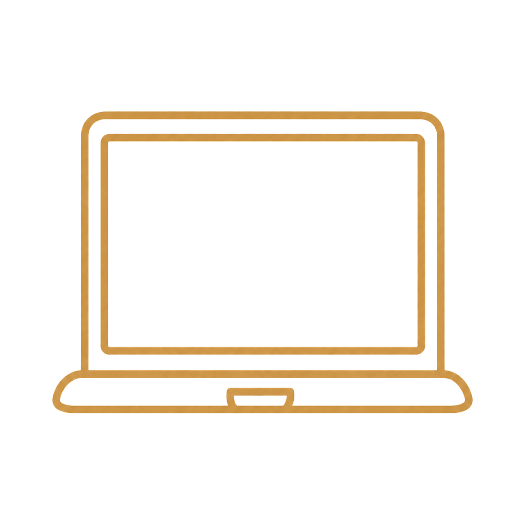 Outline drawing of a laptop computer with a pink screen and a beige and gold body.