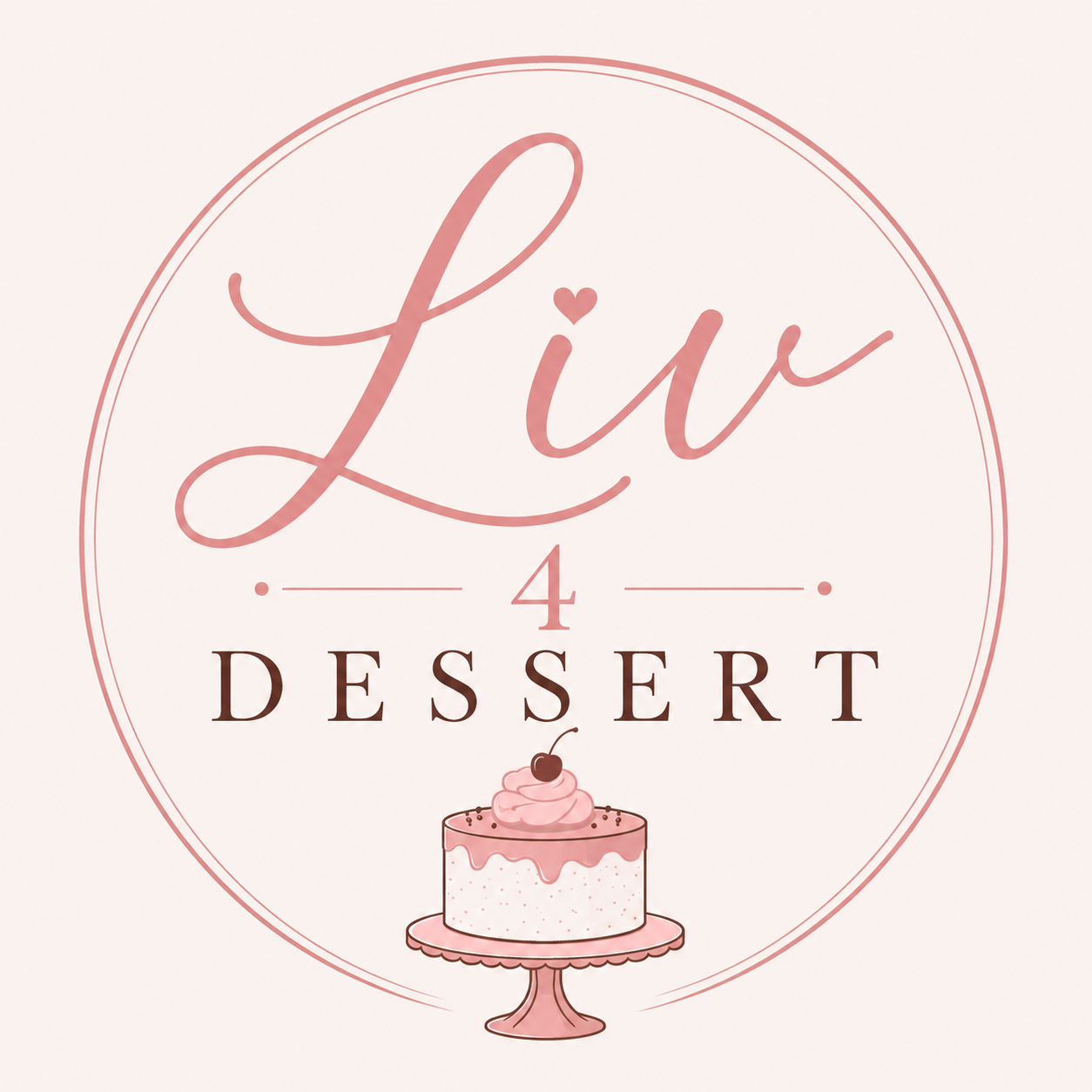 Pink circular logo with cursive text 'Lil' and bold text '4 DESSERT' and a drawing of a pink cake with a cherry on top at the bottom.