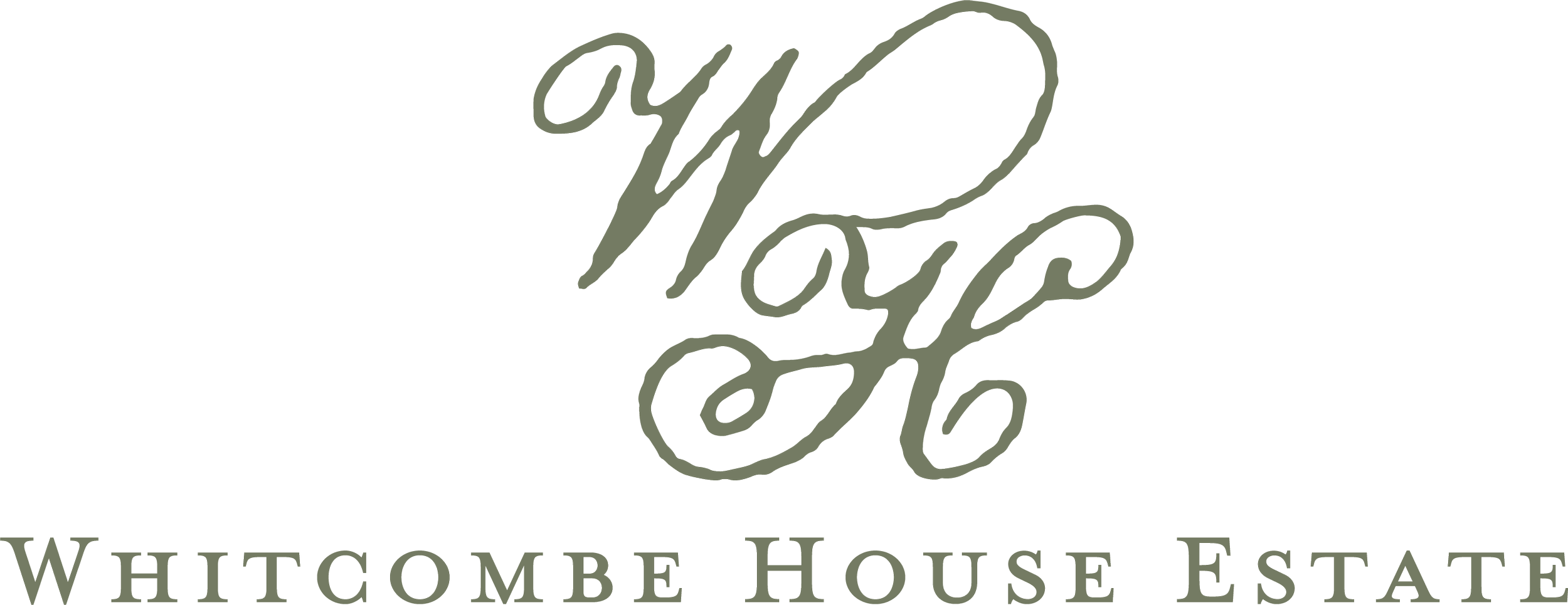 Logo of Whitcombe House Estate featuring an elegant script with the estate's name.