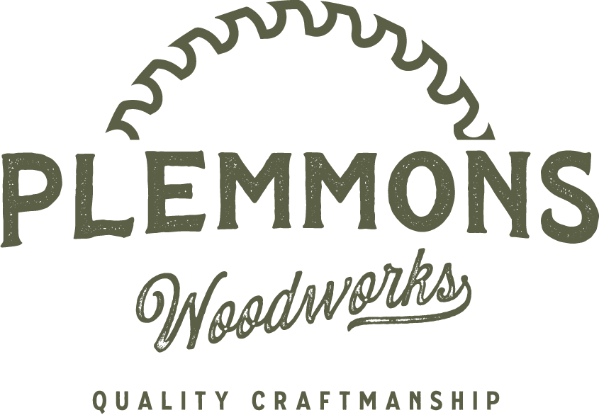 Logo for Plemmons Woodworks featuring a circular saw blade and the text 'Plemmons Woodworks' with 'Quality Craftsmanship' underneath.