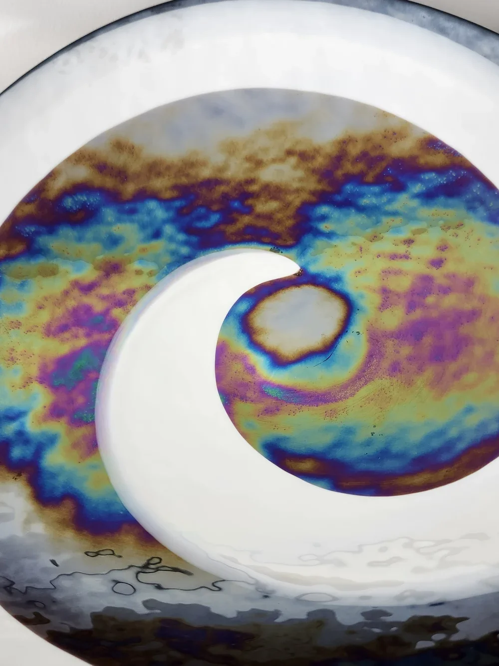 Handmade Iridescent Swirl Decorative Bowl White & Multicolor