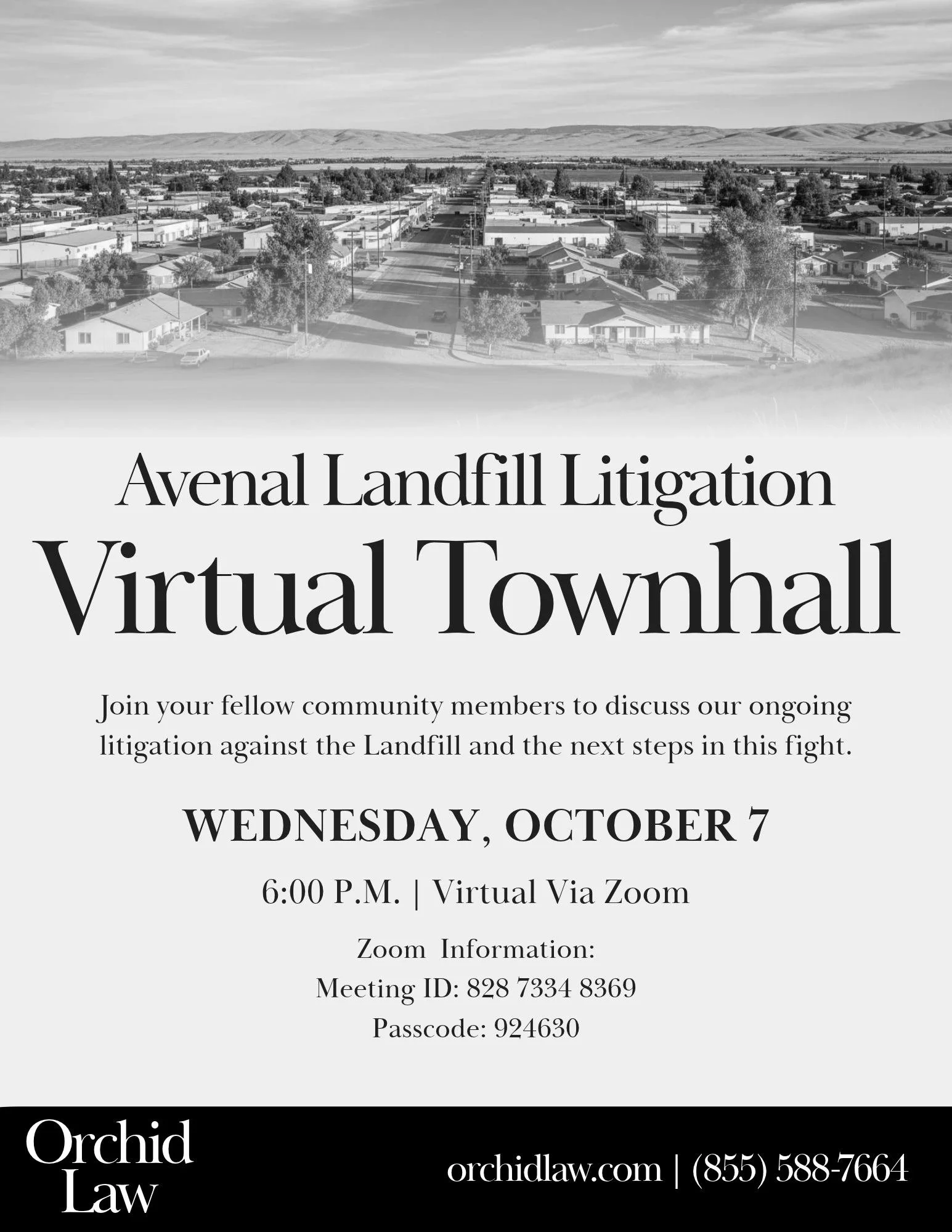 Join your fellow community members to discuss our ongoing litigation against the Landfill and the next steps in this fight.

Virtual Townhall - October 7, 2026 at 6pm via Zoom.
Zoom  Information:
Meeting ID: 828 7334 8369
Passcode: 924630

Learn more