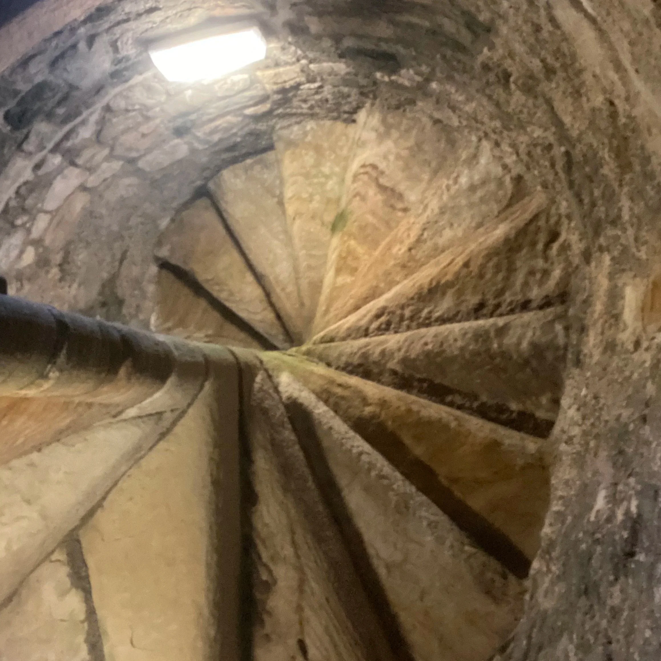 View down a curving stone staircase history historian Stuarts Tudors early modern seventeenth century British Isles Scotland England James VII James II Glorious Revolution Civil Wars