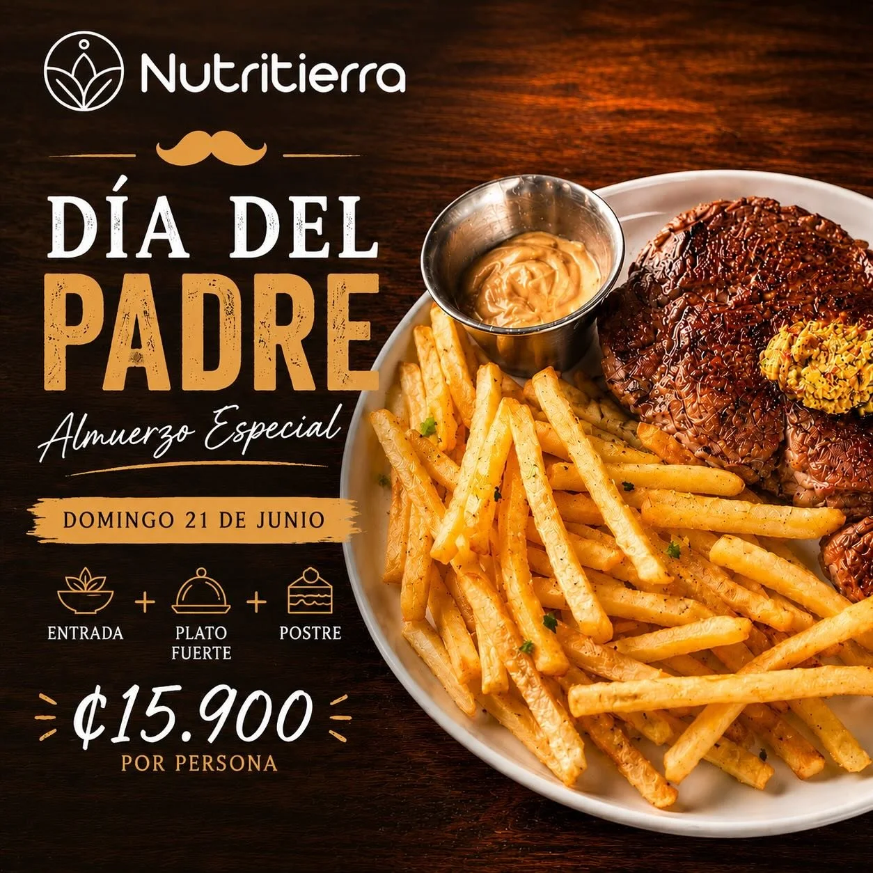 Este fin de semana celebramos a pap&aacute; en NutriTierra.

S&aacute;bado y domingo ponemos a su disposici&oacute;n un men&uacute; especial de D&iacute;a del Padre, dise&ntilde;ado para disfrutar en familia.

Incluye:
&bull; Una entrada a elegir
&bu