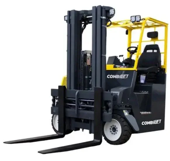 Yellow and black forklift truck with the word 'Combilift' written on the side.