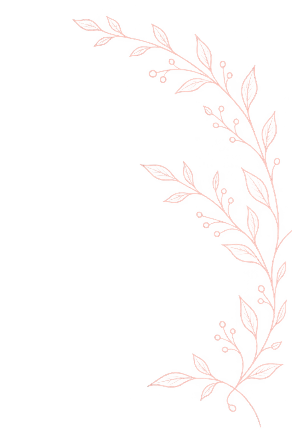 Pink decorative border with outline of leaves and small berries on a black background.