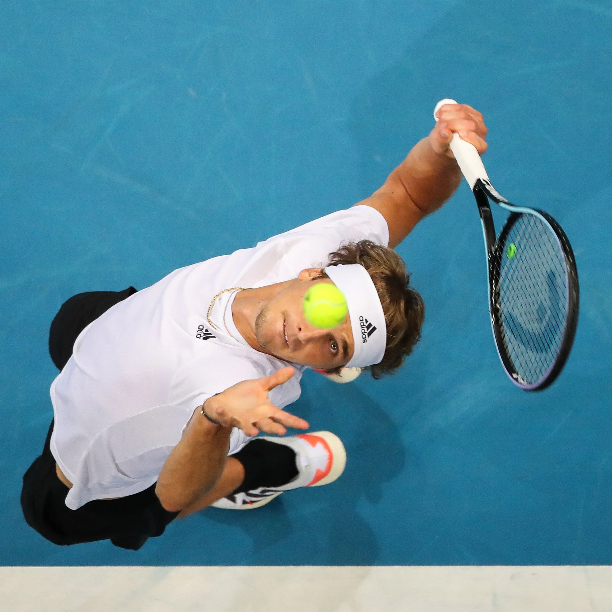 Alexander Zverev serves during an ATP Cup match in Sydney.