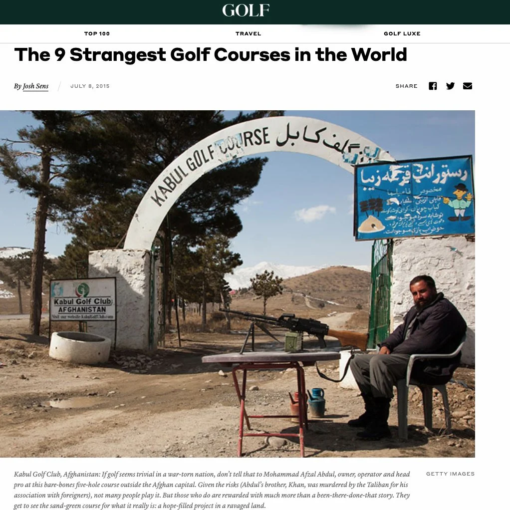 Golf.com clipping about Kabul Golf Club in Afghanistan, featuring photography by Asanka Brendon Ratnayake.