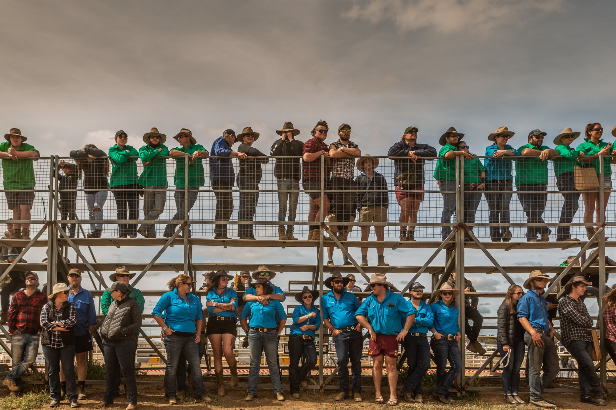 Spectators watch a ute circle work competition from the stands during the Deniliquin Ute Muster in New South Wales.