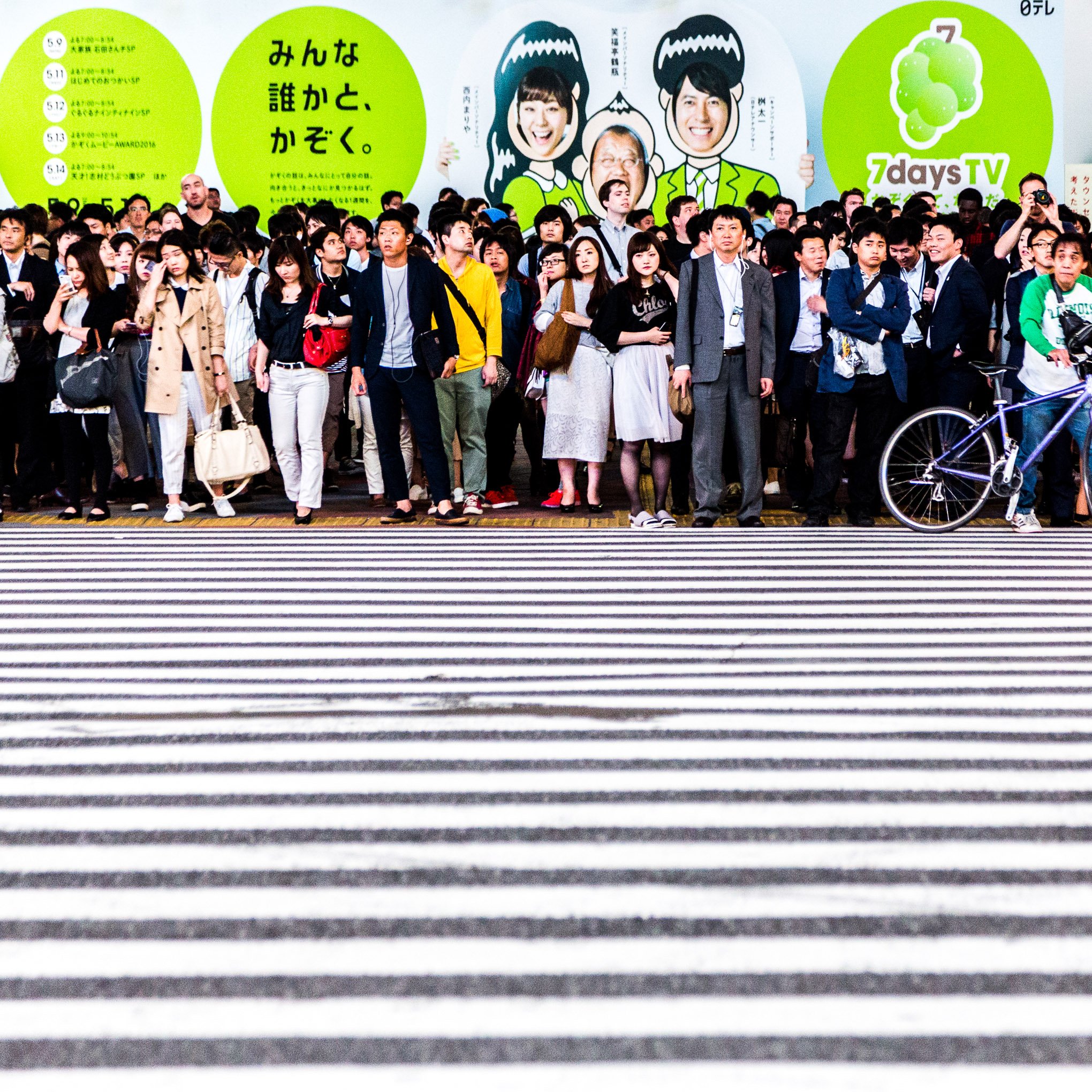 Pedestrians waiting at Shibuya crossing