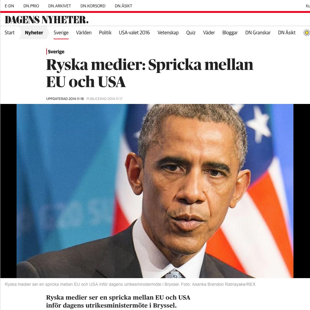 Dagens Nyheter online clipping featuring Barack Obama photography credited to Asanka Brendon Ratnayake.