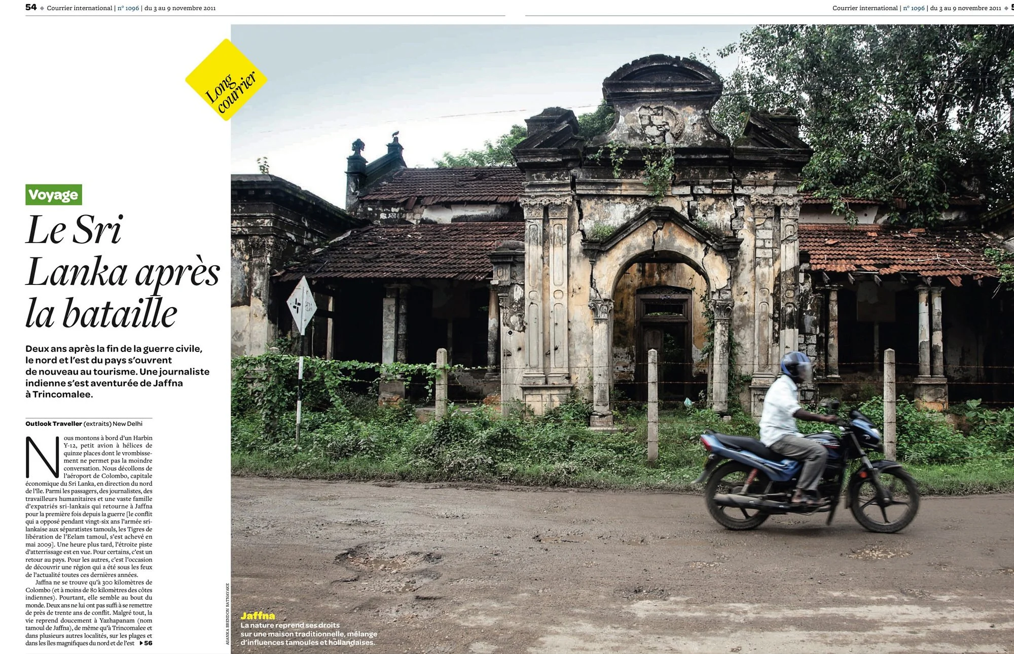 Courrier International Sri Lanka travel story clipping featuring photography by Asanka Brendon Ratnayake.