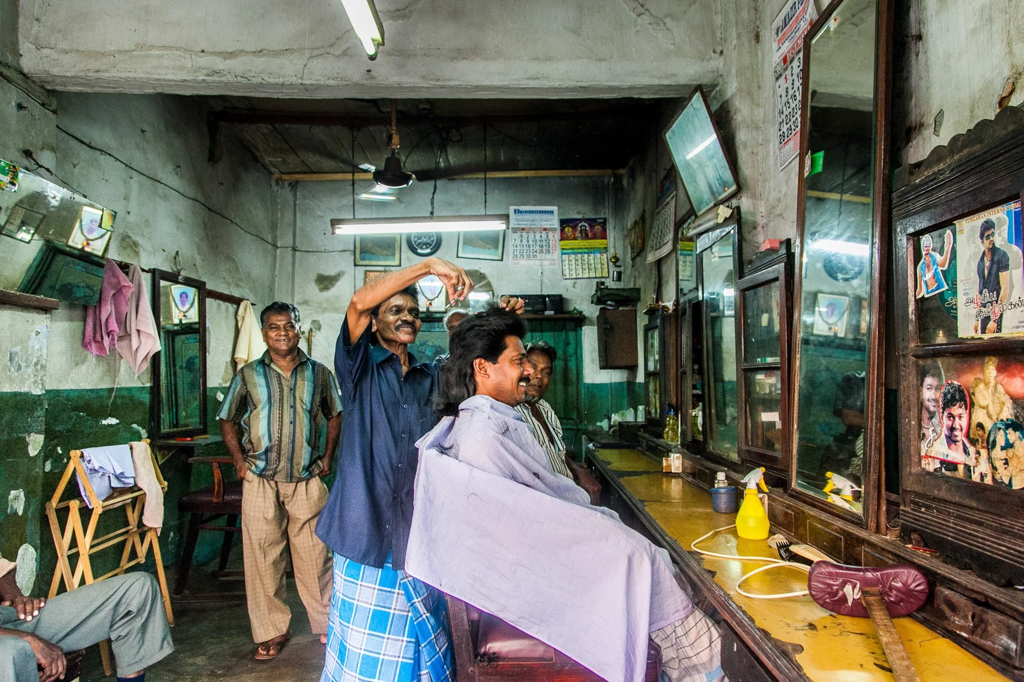 Sri Lankan Barber Shop daily life scene Colombo 2010