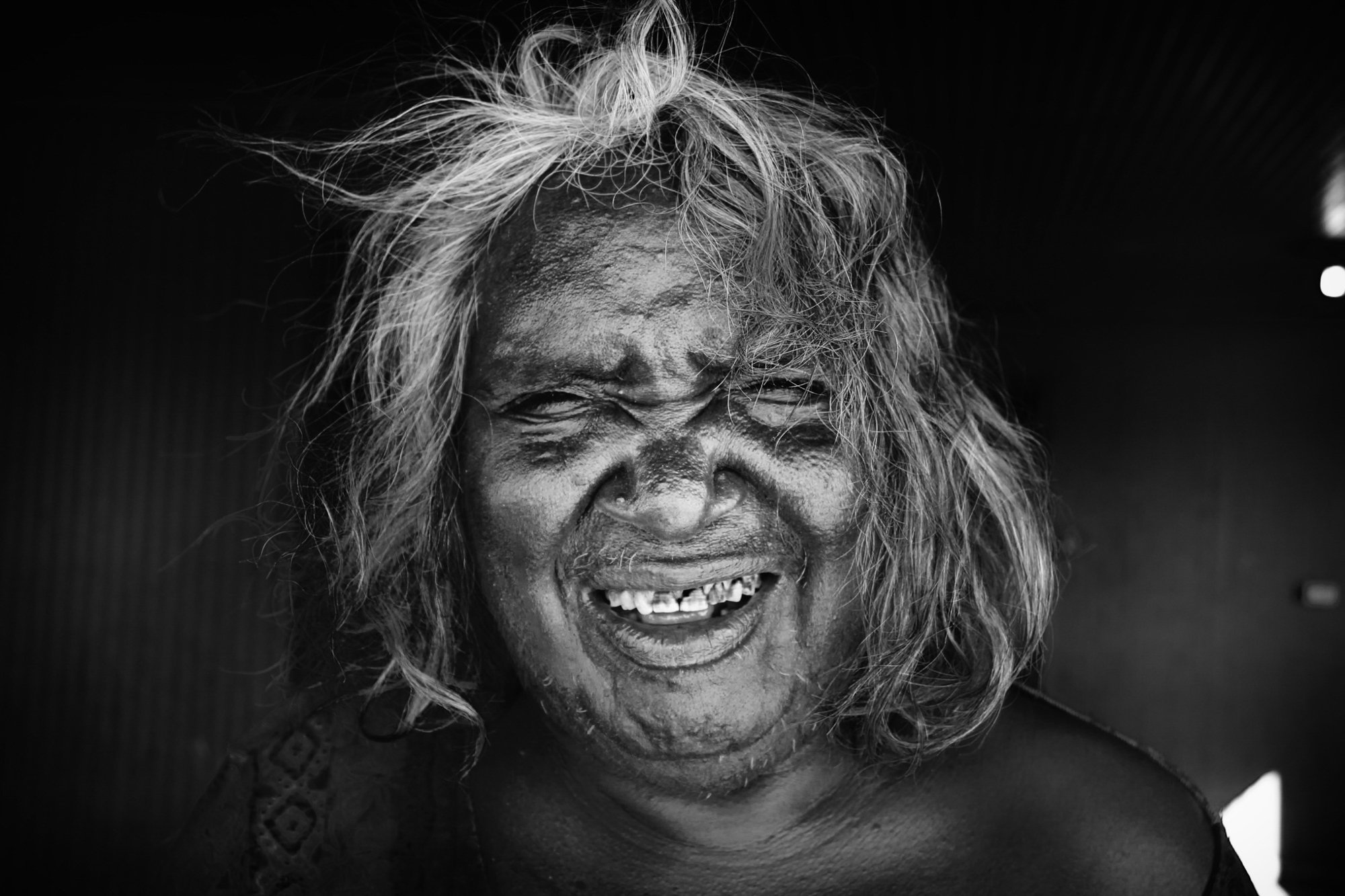 A portrait of an elderly Aboriginal woman in the remote community of Warburton.