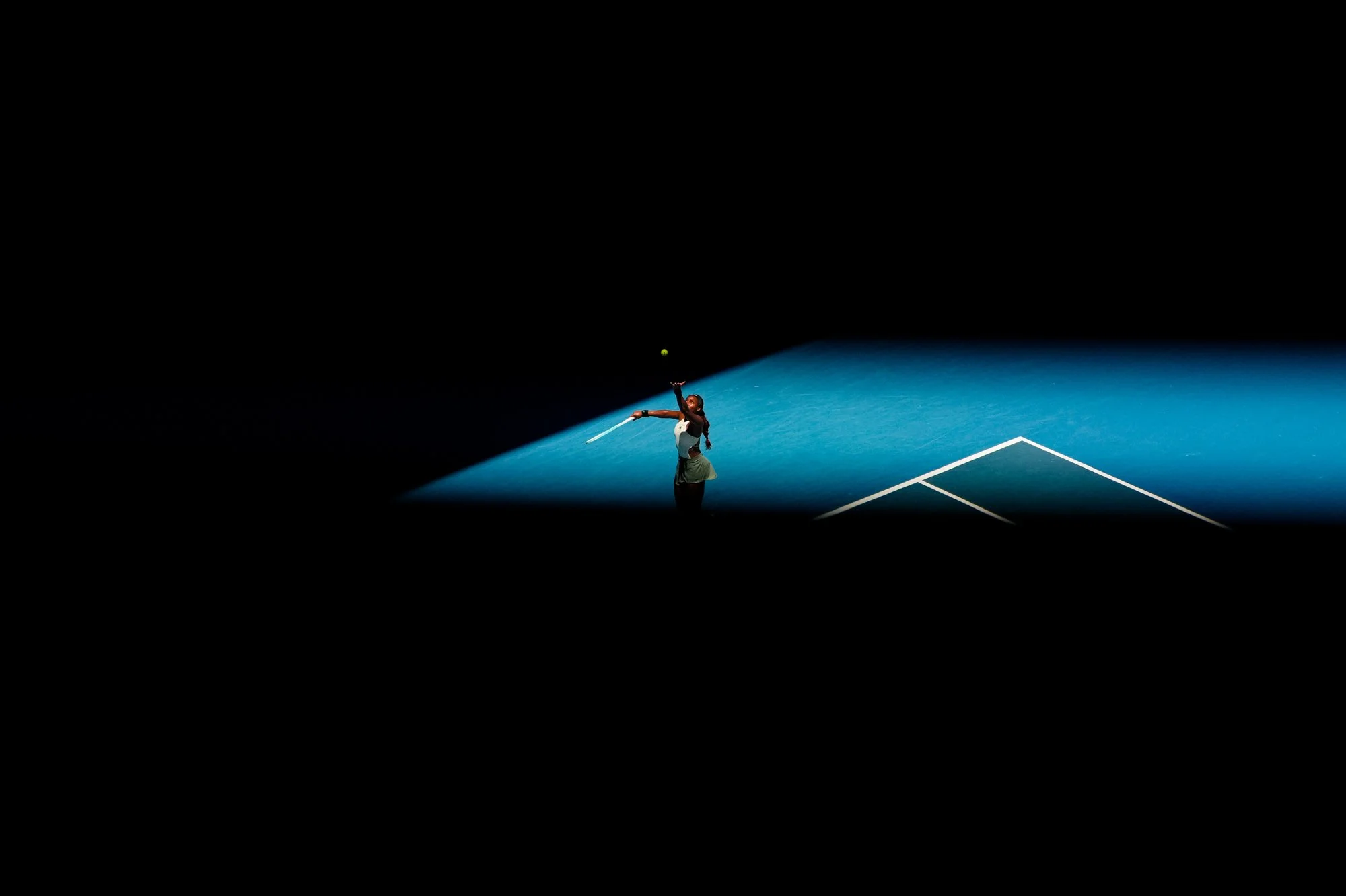 Coco Gauff serving during  the Australian Open, Melbourne