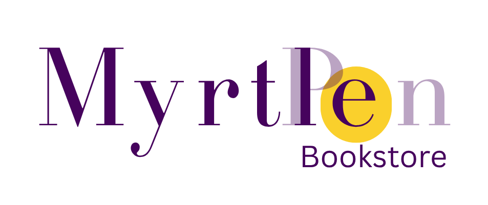 Logo of Myrten Bookstore with purple and yellow text.