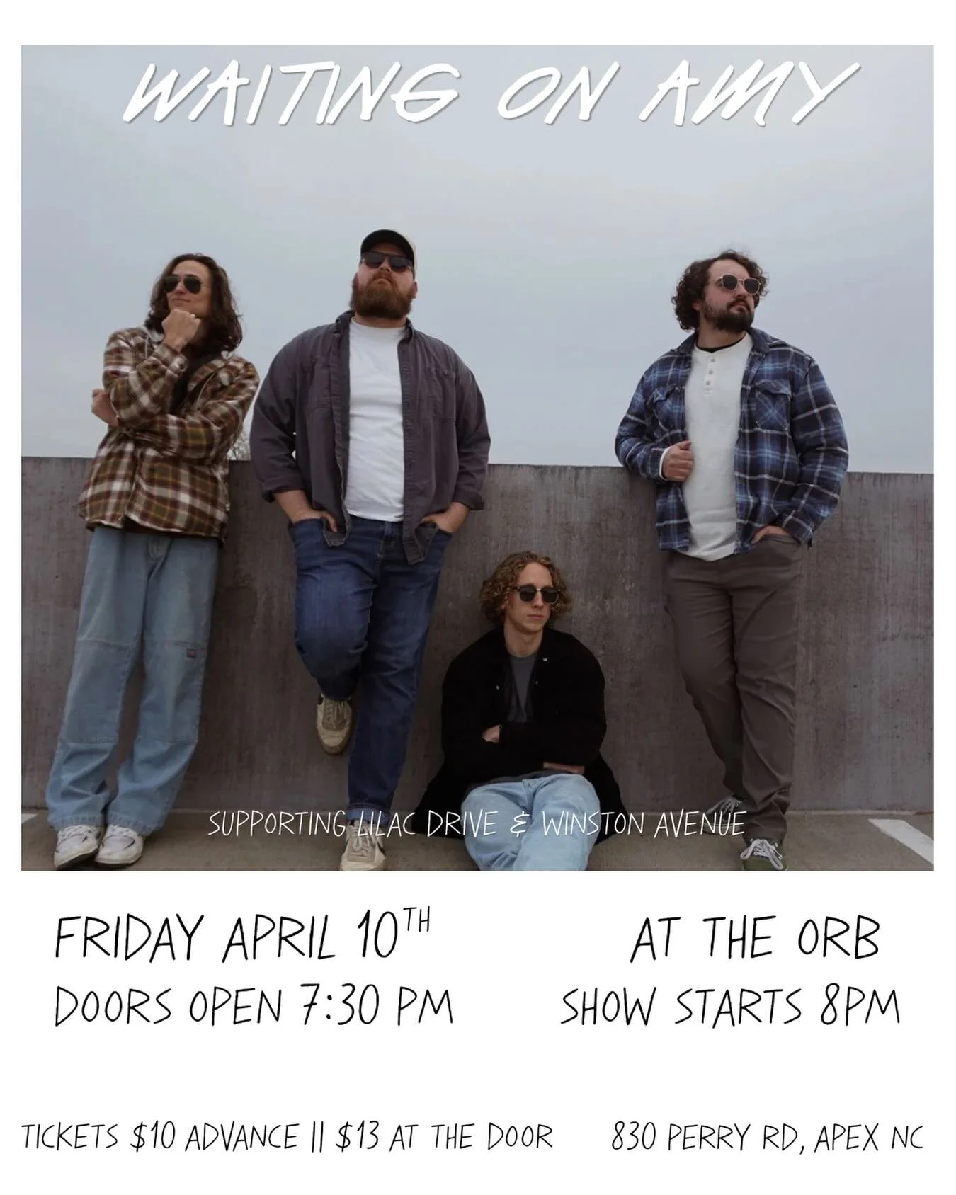 Our first show is THIS FRIDAY (4/10) @theorb_nc w/ @lilacdriveband @winstonavenueband 

Get your tickets now, link in our bio. See you there.
