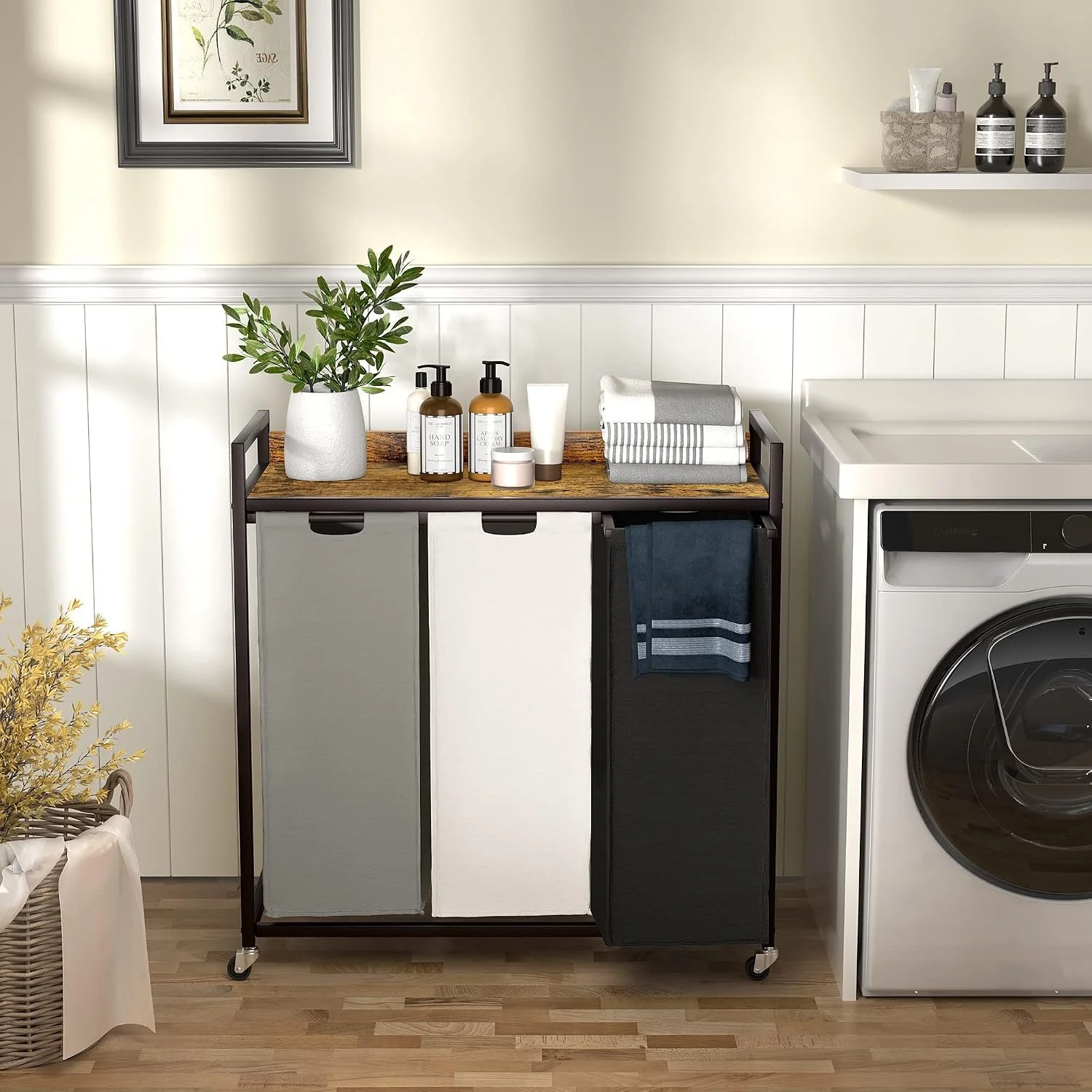 Laundry Hampers with Shelf, Laundry Basket 3 Section,