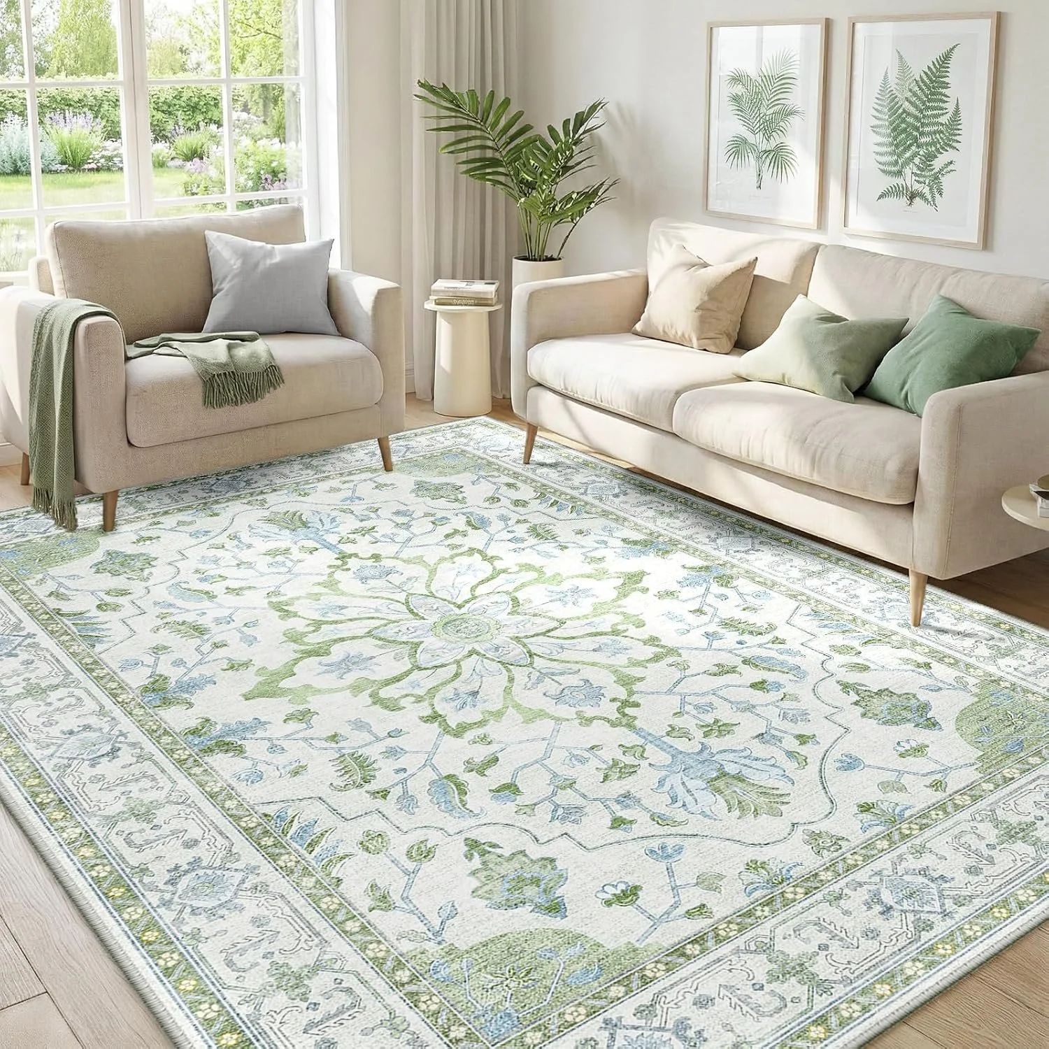 5'x7' Washable Non-Slip, Fl oral Vintage Distress are rug