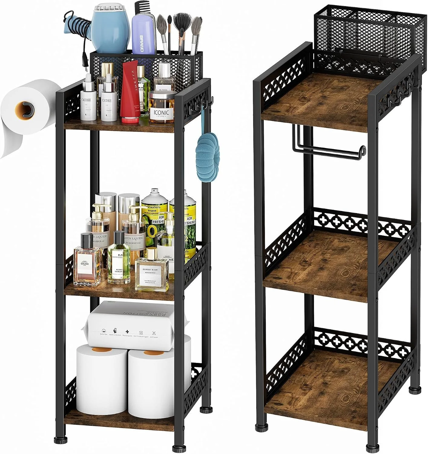 3-Tier Bathroom Organizer and Storage Shelf with Toilet Paper Holder,