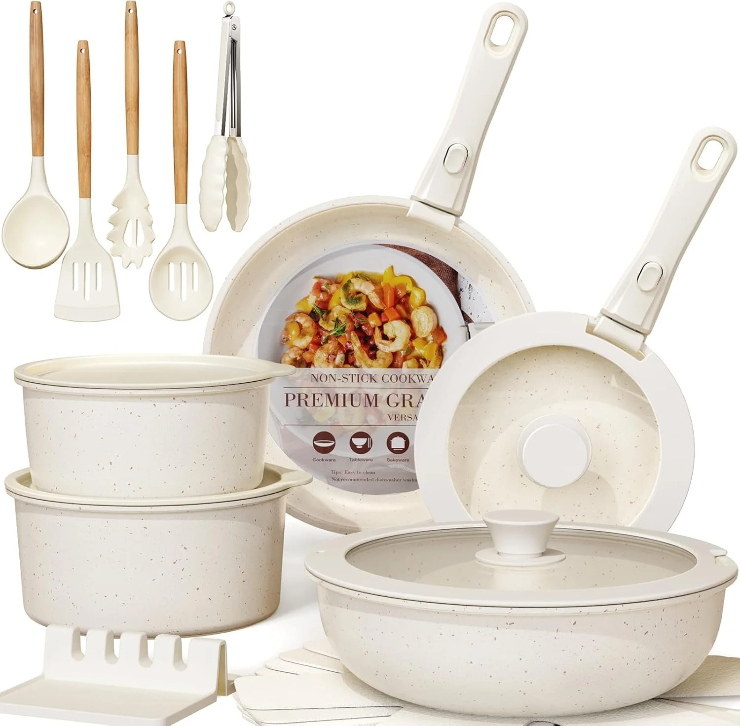 21 Pcs Ceramic Cookware Set with Detachable Handle