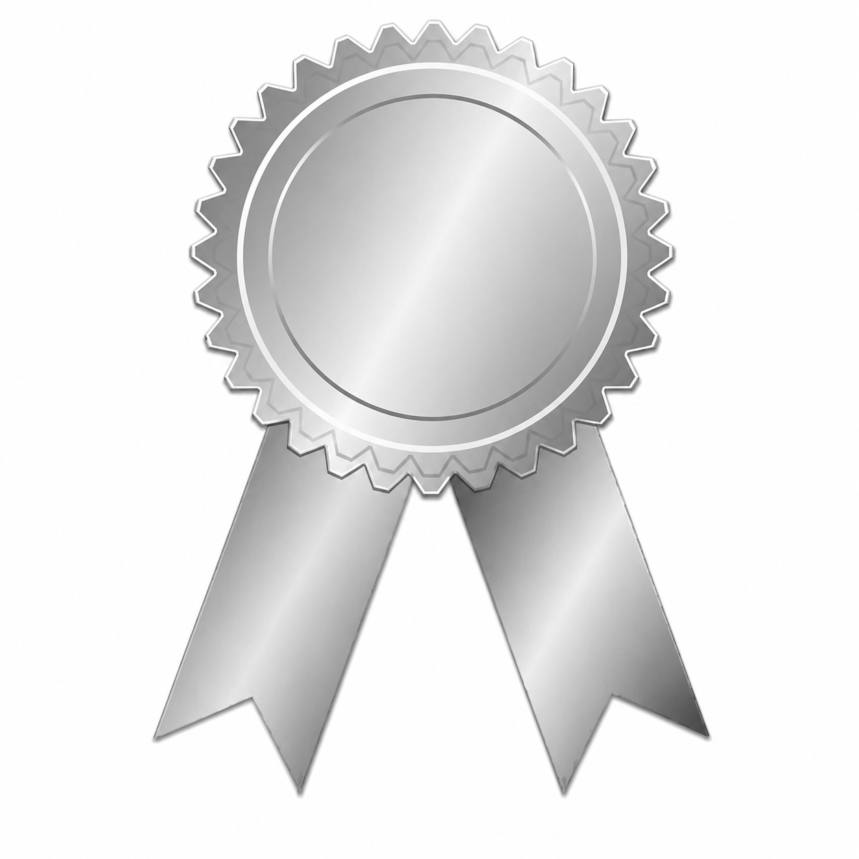 Silver award ribbon with a circular medallion and two hanging ribbons.
