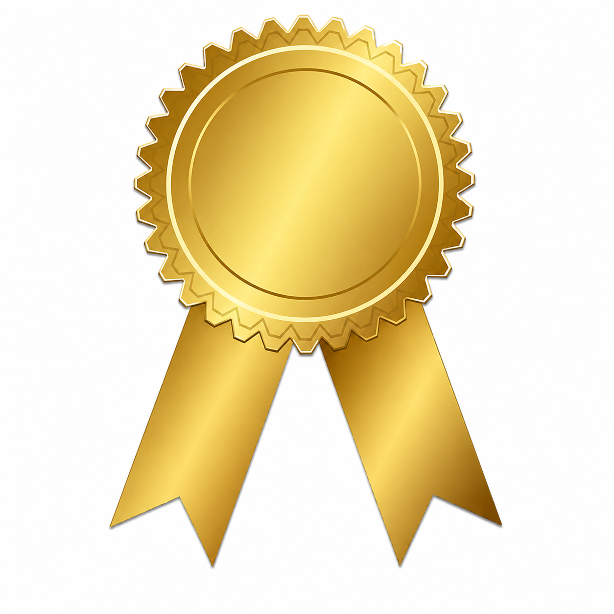 Golden award ribbon with a circular rosette and two ribbon tails