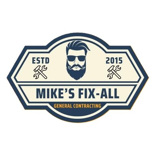 Logo for Mike's Fix-All, a general contracting business established in 2015, featuring a bearded man with sunglasses and crossed tools.