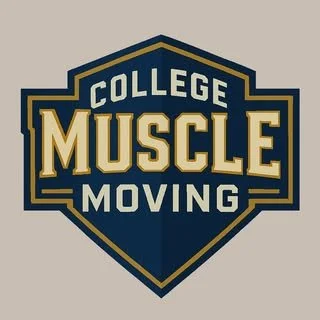 College Muscle Moving logo with shield design, featuring the words 'College Muscle' and 'Moving' in gold and white lettering.