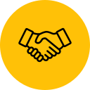 Icon of two hands shaking in a yellow circle