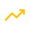 A yellow upward trending line graph with an arrowhead pointing up