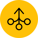 Icon of interconnected scissors and lines on a yellow background
