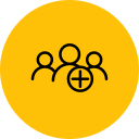 Icon of a group of people with a plus sign, indicating adding or new group
