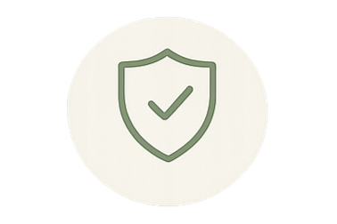 Green shield with a checkmark inside, representing security or protection.