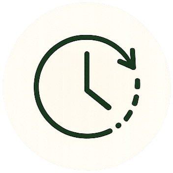 Icon of a clock with an arrow circling around, indicating time or scheduling.