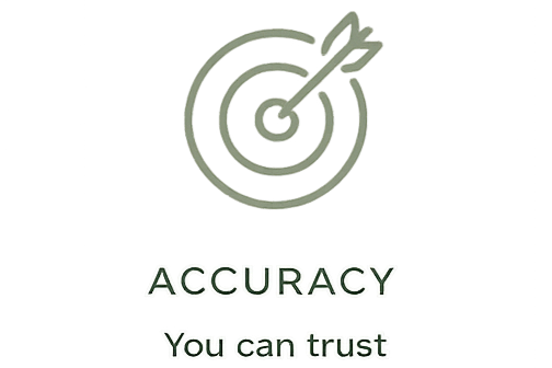 Logo of a target with an arrow hitting the bullseye, and the words 'ACCURACY' and 'You can trust' beneath it.