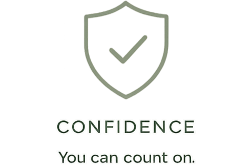 A shield with a checkmark symbol inside, above the word 'CONFIDENCE'. Below it, the phrase 'You can count on' is visible.
