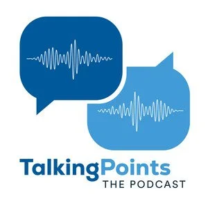 Logo for Talking Points podcast featuring two speech bubbles with sound wave icons.