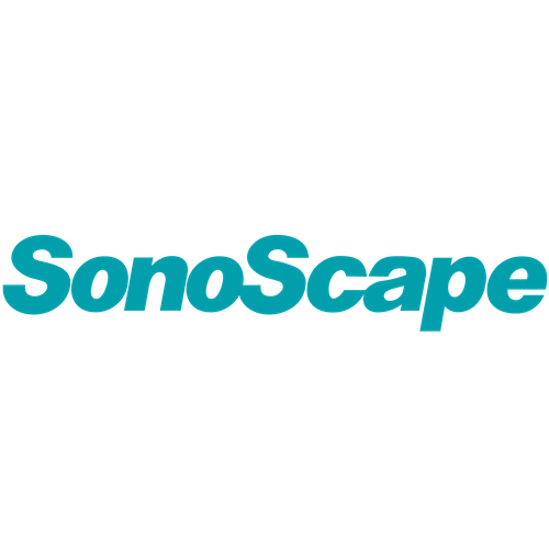 Logotipo de Sonoscape con el nombre en letras azules.