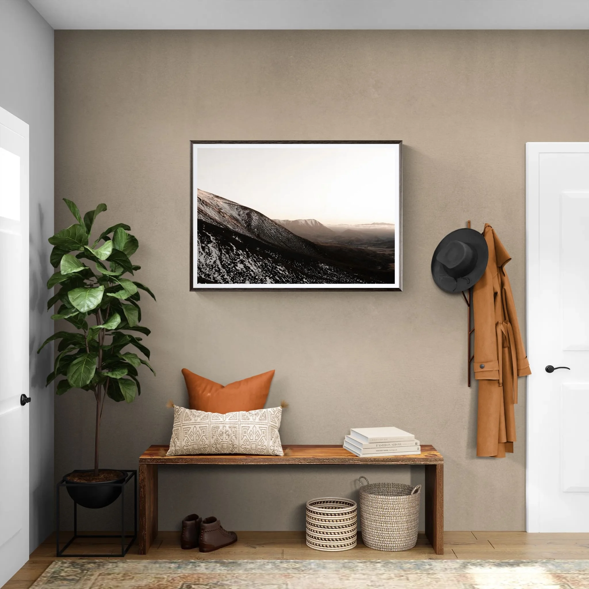 Hallway interior with large plant and bench seat.jpeg